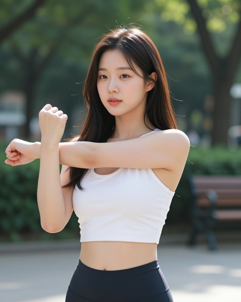 공원의 아침 스트레칭